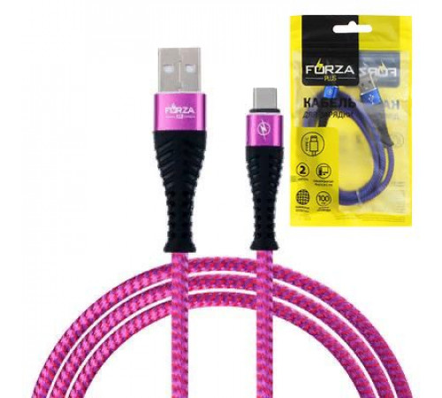 Кабель USB-Type-C спиральная тканная оплетка, 2А 1м  FORZA