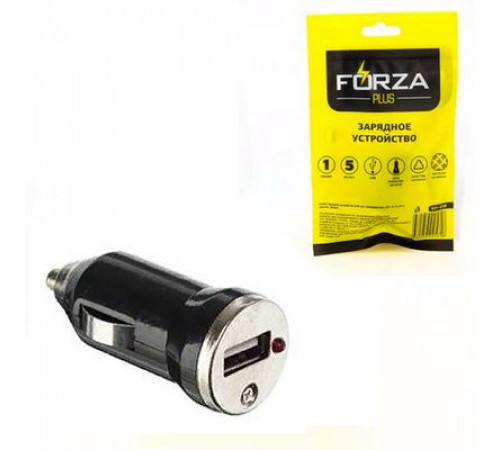 Разветвитель прикуривателя 1USB-порт с индикатором, 5V-1A.12-24V пластик, металл FORZA