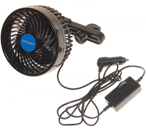 Вентилятор HX-203 16см (6) 12V (9W) диммер, на подголовник, с регулируемыми углами обдува black/blue