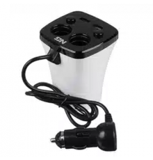 Зарядное устройство в авто подстаканник, 2 гнезда прикуривателя, 2xUSB, 3.1A, блистер, пластик NG