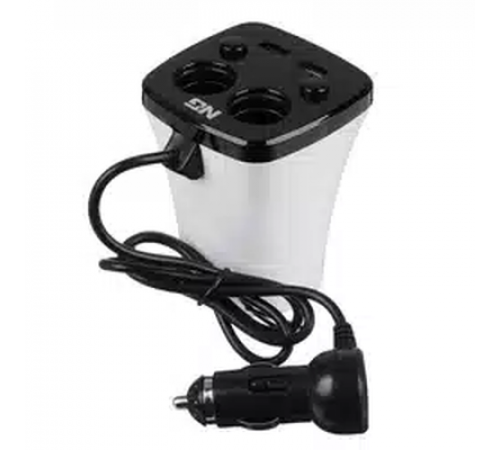 Зарядное устройство в авто подстаканник, 2 гнезда прикуривателя, 2xUSB, 3.1A, блистер, пластик NG