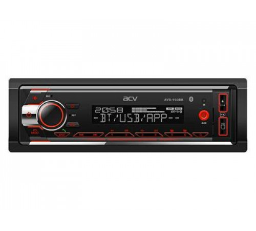 Автомагнитола ACV AVS-930BR (1din/красная/BT/2USB/AUX/SD/FM/3RCA/SUB/QC/4х50)