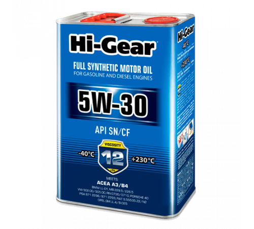 Масло моторное синтетическое 5W30 SN/CF ACEA A3/B4  4л Hi-Gear ЧЗ