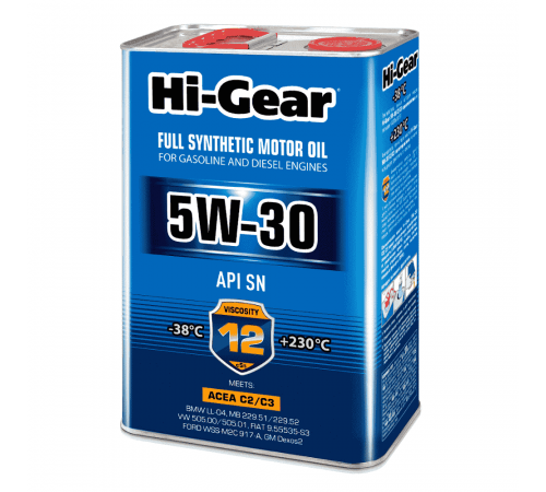 Масло моторное синтетическое 5W30 SN  ACEA С2/С3 4л Hi-Gear ЧЗ