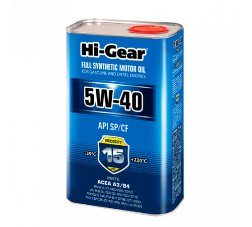 Масло моторное синтетическое 5W40 SP/CF 1л Hi-Gear ЧЗ