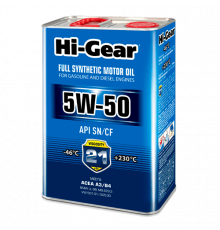 Масло моторное синтетическое 5W50 SN/CF 4л Hi-Gear ЧЗ