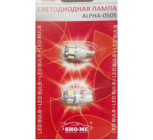 Светодиод W5W 12V  5SMD белый конус SHO-ME (к-кт 2шт)_