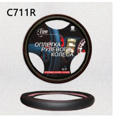 Оплетка на руль C2R  (черная) с красной строчкой экокожа C711R-3XL 50см