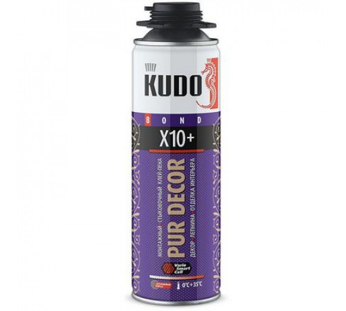 Клей-пена KUDO PUR DECOR X10+ монтажный и стыковочный под пистолет 650 мл ~
