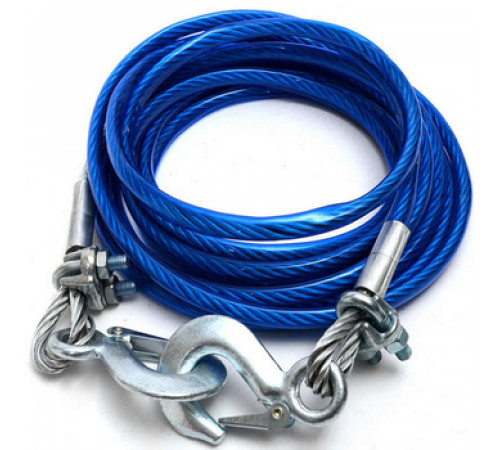 Трос стальной буксировочный в оплетке 12мм 7т, 2 крюка, 4 метра, пакет TOPAUTO