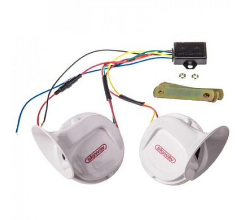 Сигнал звуковой УЛИТКА SKYWAY 017 мощный 18 мелодий d=90мм 12V 105dB сталь/пластик Белый 2 шт 2-конт