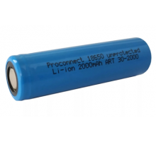 Аккумулятор Li-ion 18650, 3,7В, 2000мАч, без платы защиты, плоский контакт болл пакет  PROconnect