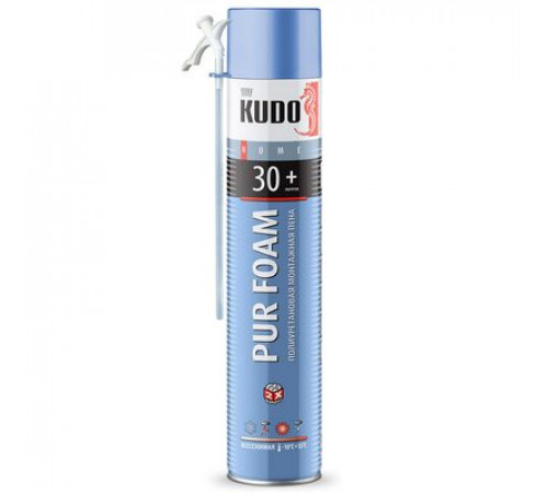 Пена полиуретановая монтажная KUDO PUR FOAM 30+, всесезонная, выход до 30 л., 1000 мл ~