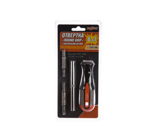 Отвертка комб. 6в1 ROUND GRIP 1/4",5/16"DR, SL5,6, PH1,2 / OMBRA