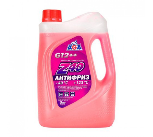 Антифриз, готовый к применению, красный, -40С, 3кг, G-12++ AGA ЧЗ