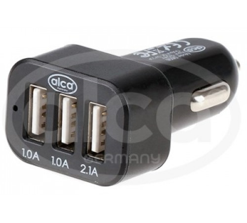 Разветвитель прикуривателя 3USB, 2.1А черное ALCA